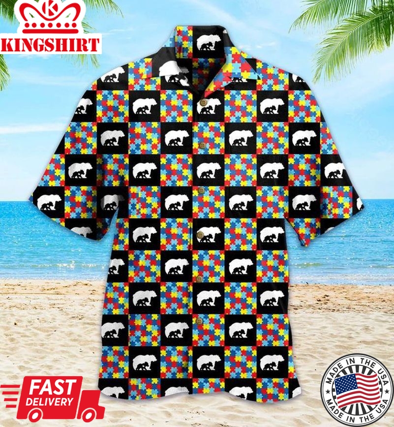 Mama Bear Autism Colorful Trendy Hawaiian Shirt 3D Summer Gifts