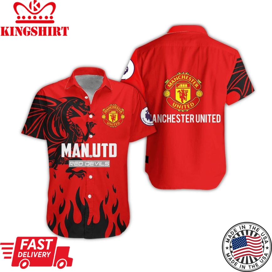 Manchester United Red Black Dragon Trendy Hawaiian Shirt Aloha Shirt