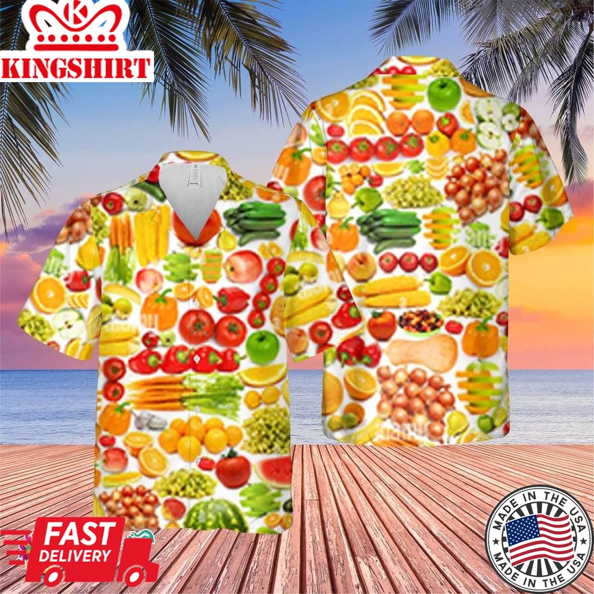 Many Fruits And Vegetables Trending Hawaiian Shirt, Summer Vacation Hawaiian Shirt