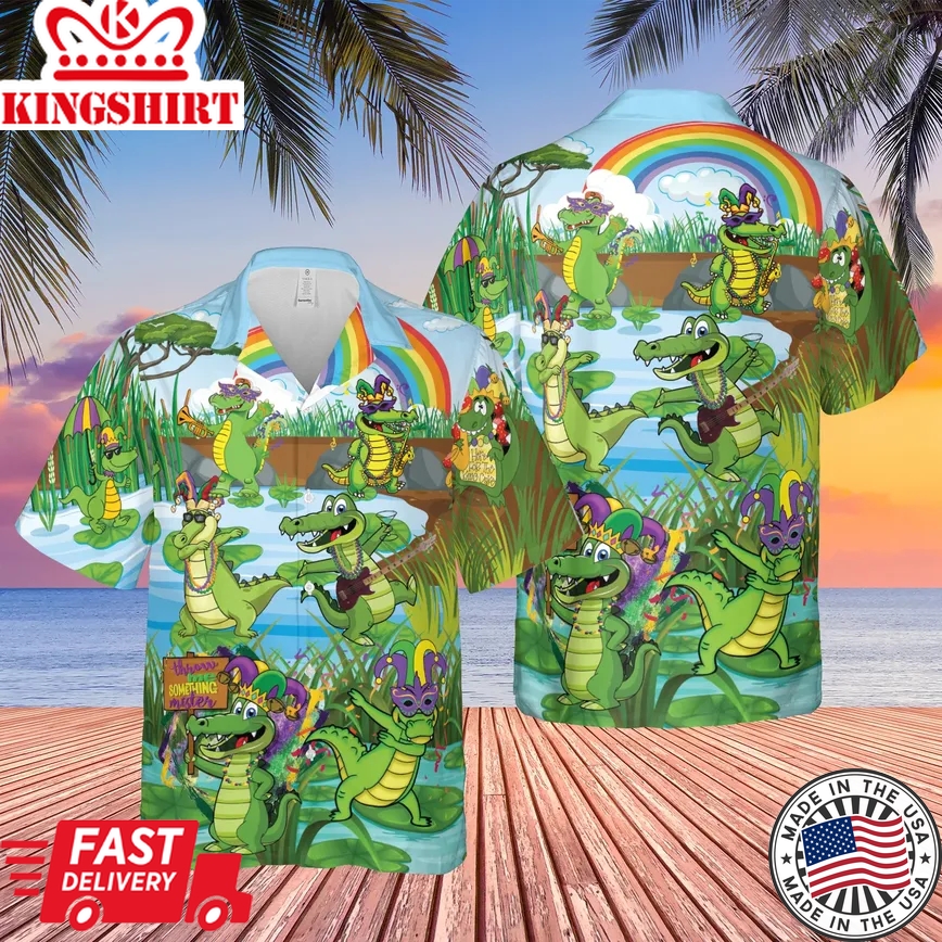 Mardi Gras Alligator Trendy Hawaiian Shirt For