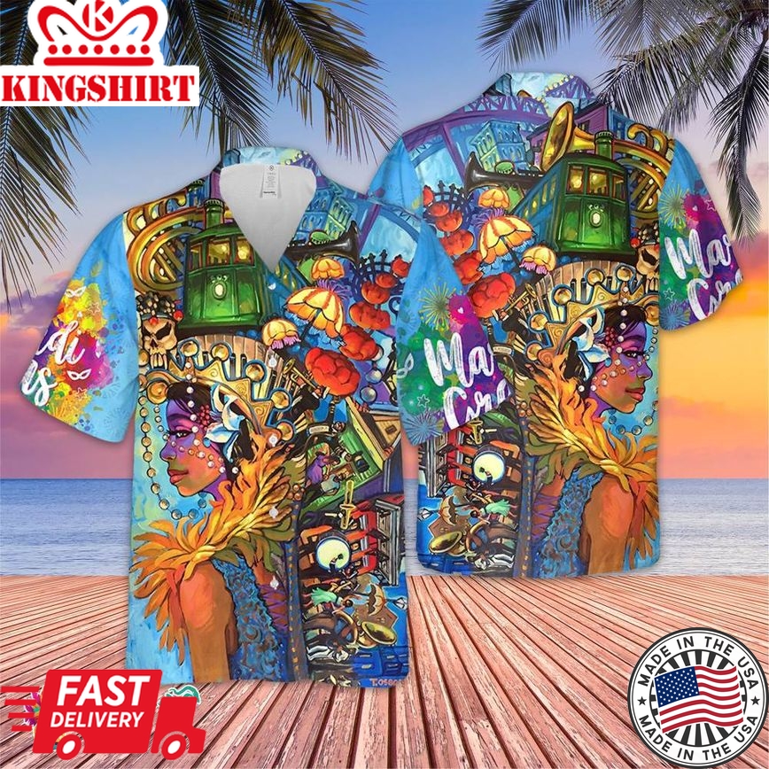 Mardi Gras Girl Unisex Hawaiian Shirt, Funny Fat Tuesday Hawaiian, Tuesday Gift, Mardi Gras Parade Hawaiian, Carnival Party Girl Lover Shirt