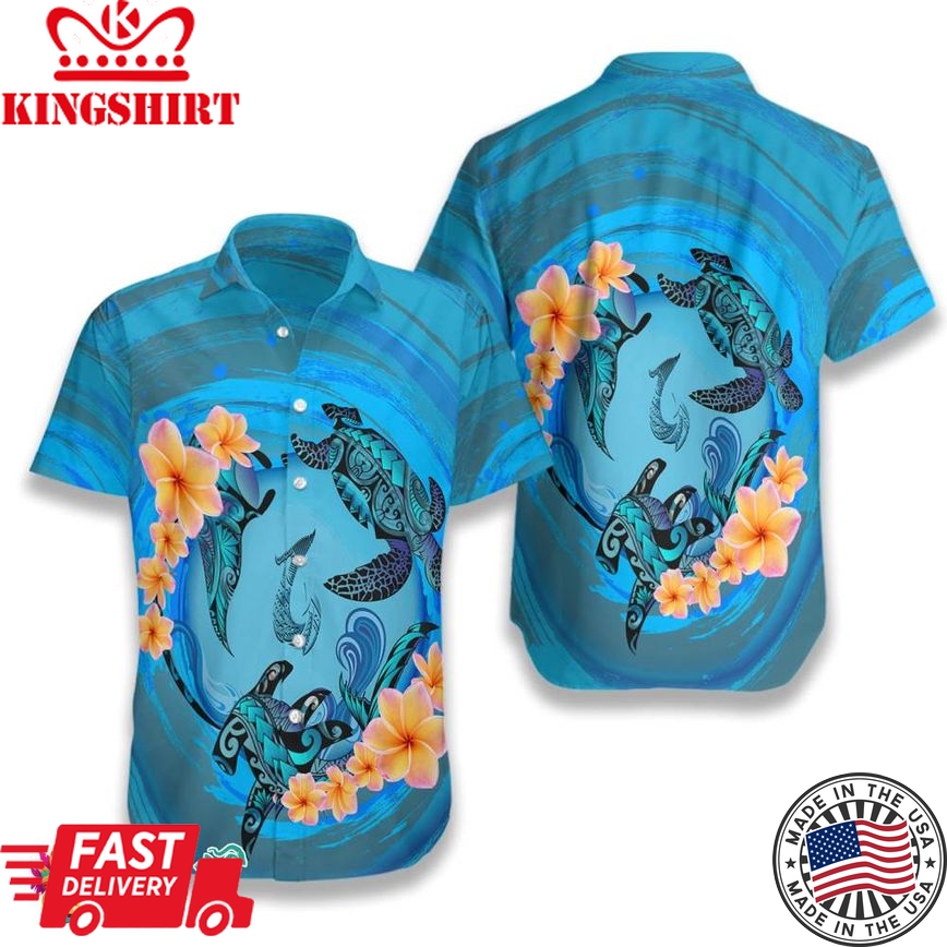 Marquesas Islands Blue Plumeria Animal Tattoo Hawaiian Shirt