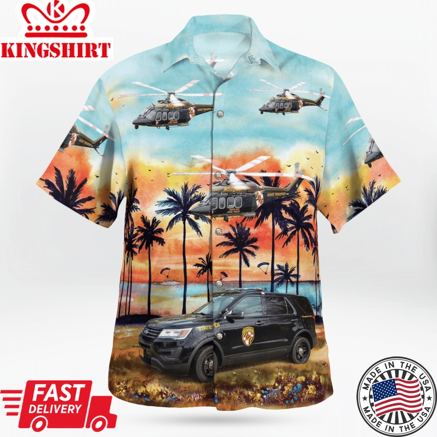 Maryland State Police Ford Utility Interceptor And Agustawestland Helicopter Hawaiian Shirt