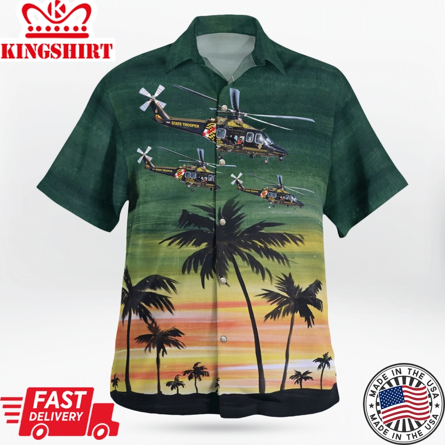 Maryland State Police Trooper 3 Helicopter Hawaiian Shirt