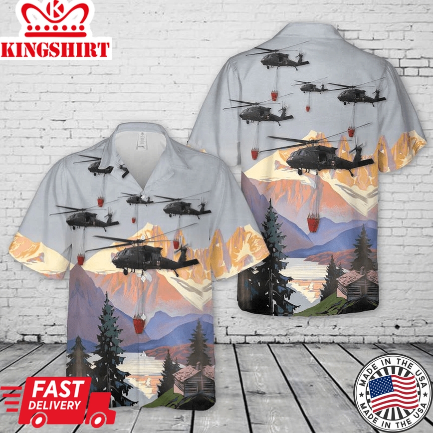 Massachusetts Army National Guard Blackhawk Helicopter With Forest Fire Trendy Hawaiian Shirt