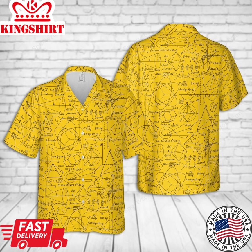 Math Hawaii Shirt Algebra Geometry Yellow Aloha Shirt Math Shirt