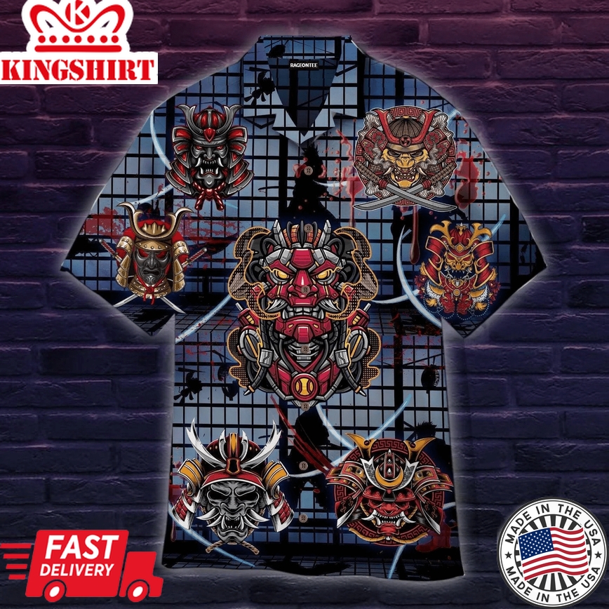 Mecha Red Samurai Helmet Trendy Hawaiian Shirt For