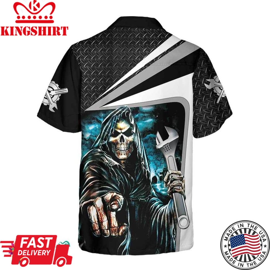 Mechanic Grim Reaper Mechanic Hawaiian Shirt, Cool Skull Mechanic Shirt For Men, Best Mechanic Gift