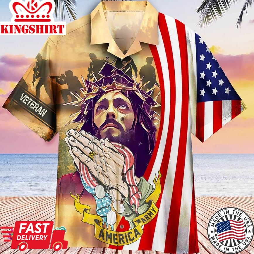 Memorial Day Jesus Bless For American Veteran Hawaiian Aloha Beach Shirt