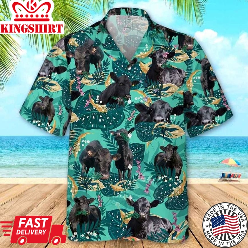 Men Black Angus Cattle Fun Rosemary Beach Shirts, Cow Trendy Hawaiian Shirt For Summer Gifts