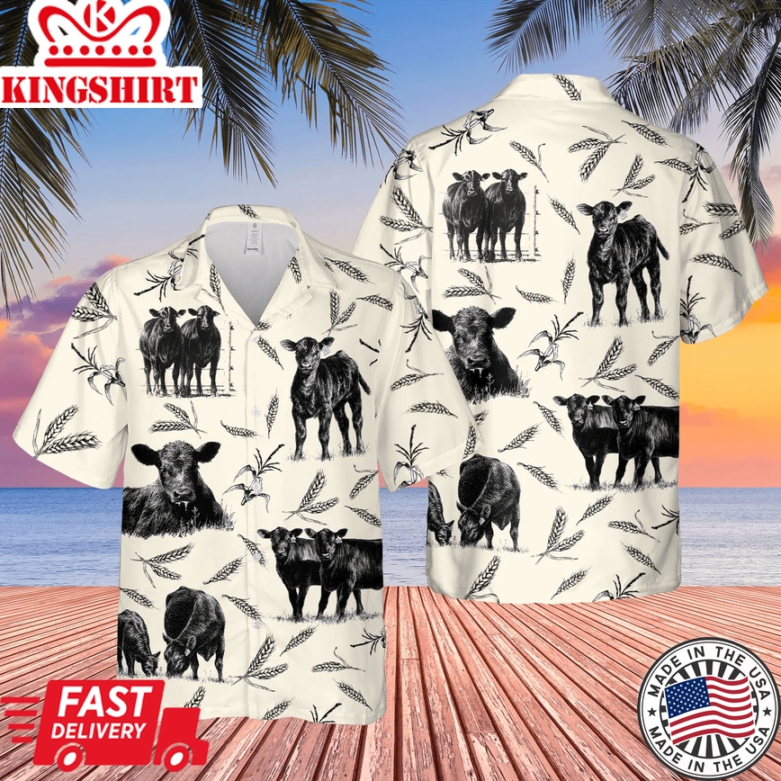 Men Cattle Trendy Hawaiian Shirt White Cattle On Farm Lovers Trendy Hawaiian Shirt, Cow Trendy Hawaiian Shirt For Summer Gifts