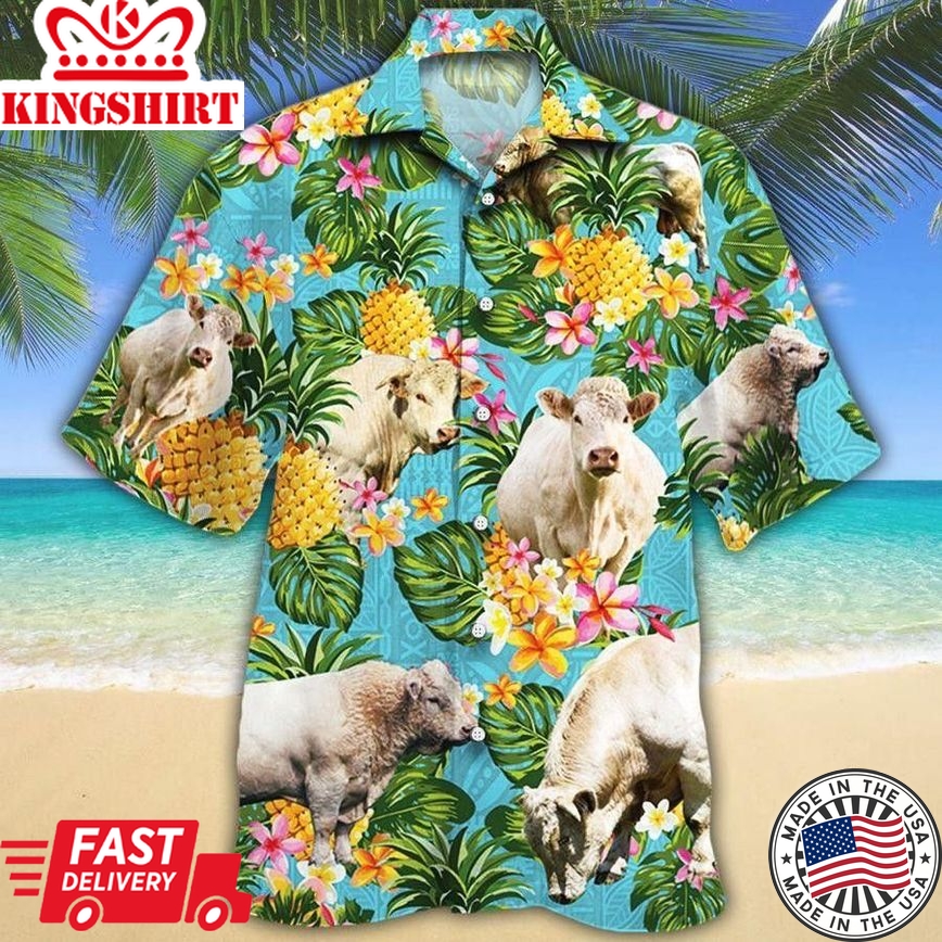 Men Charolais Cattle Hawaii Shirt White, Cow Trendy Hawaiian Shirt For Summer Gifts