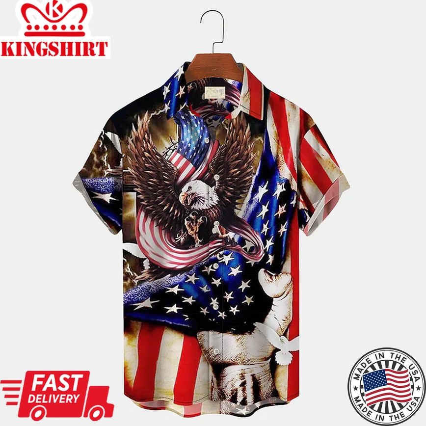 Men's America Flag Eagle Casual Plus Size Trendy Hawaiian Shirt