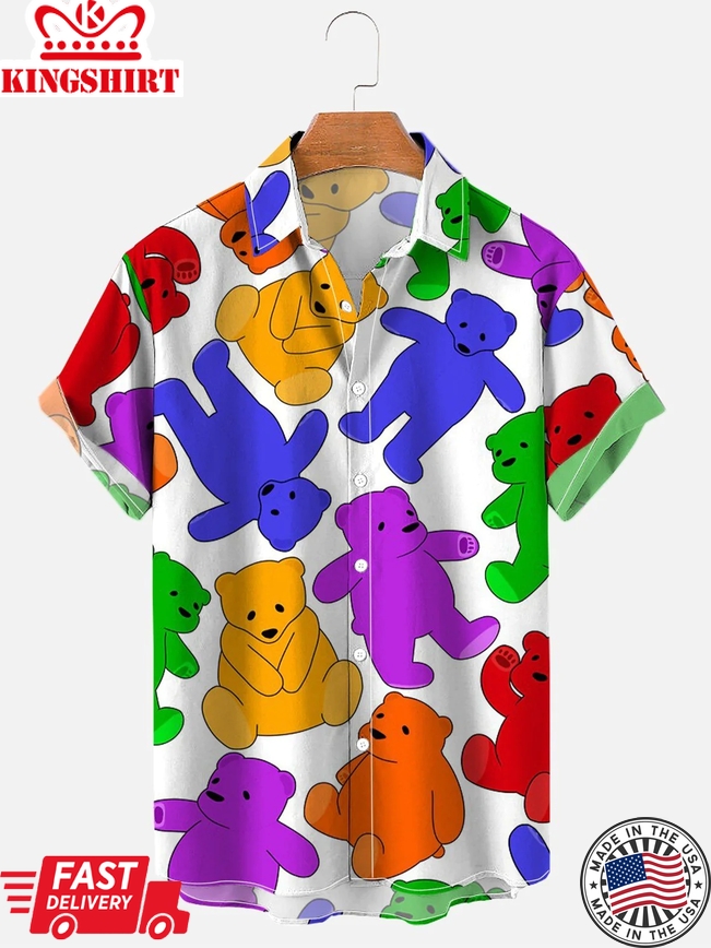 Men's Bear Rainbow Art Print Lgbt Trendy Hawaiian Shirt