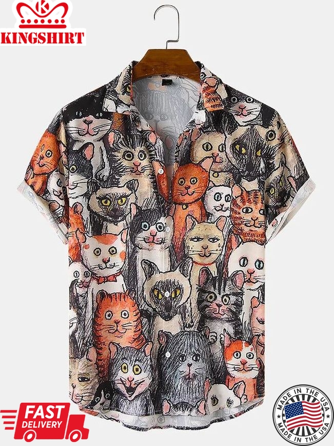 Men's Cartoon Shirt Collar Casual Hawaiian Shirt