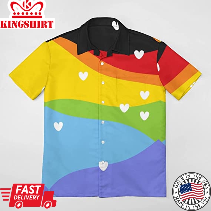 Men's Casual Button Down Hawaiian Shirt Pride Month Rainbow Lgbt