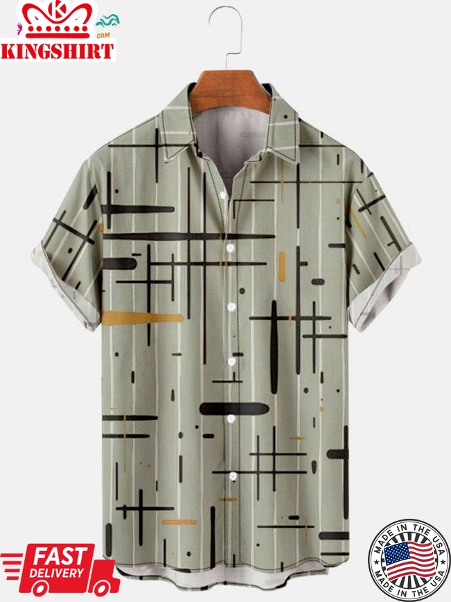 Men's Casual Geometric Print Short Sleeve Trending Hawaiian Shirts Shirt