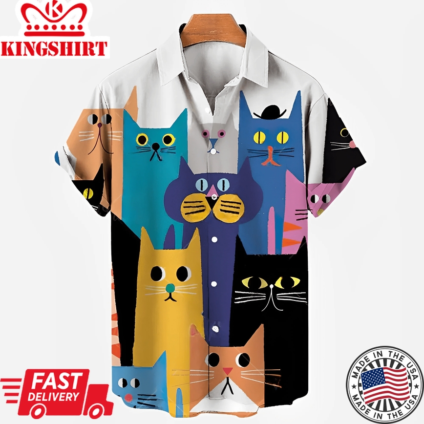 Men's Cat Trendy Hawaiian Shirt, Trendy Hawaiian Shirt For Men And Women