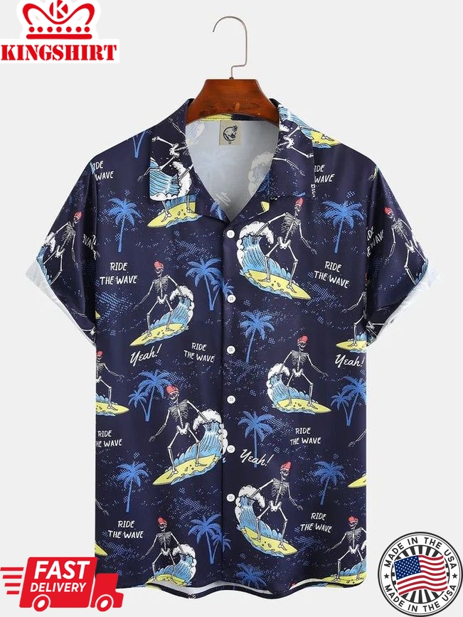 Men's Coconut Tree Print Casual Moisture Absorbent Breathable Fabric Hawaiian Short Sleeve Shirt