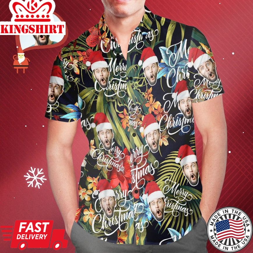 Men's Custom Face Merry Christmas All Over Print Fun Christmas Hawaiian Shirts Gift For Men