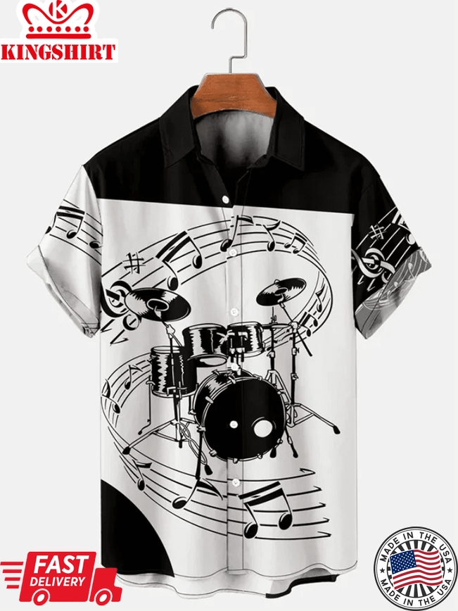 Men's Drum Kit Music Hawaiian Short Sleeve Trendy Hawaiian Shirts