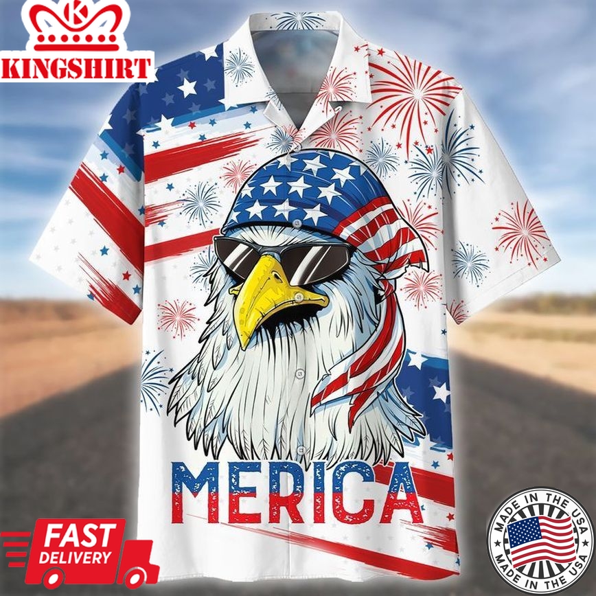 Men's Eagle Usa Patriotic Trendy Hawaiian Shirt Patriotic Aloha Shirts, 4Th Of July Shirt