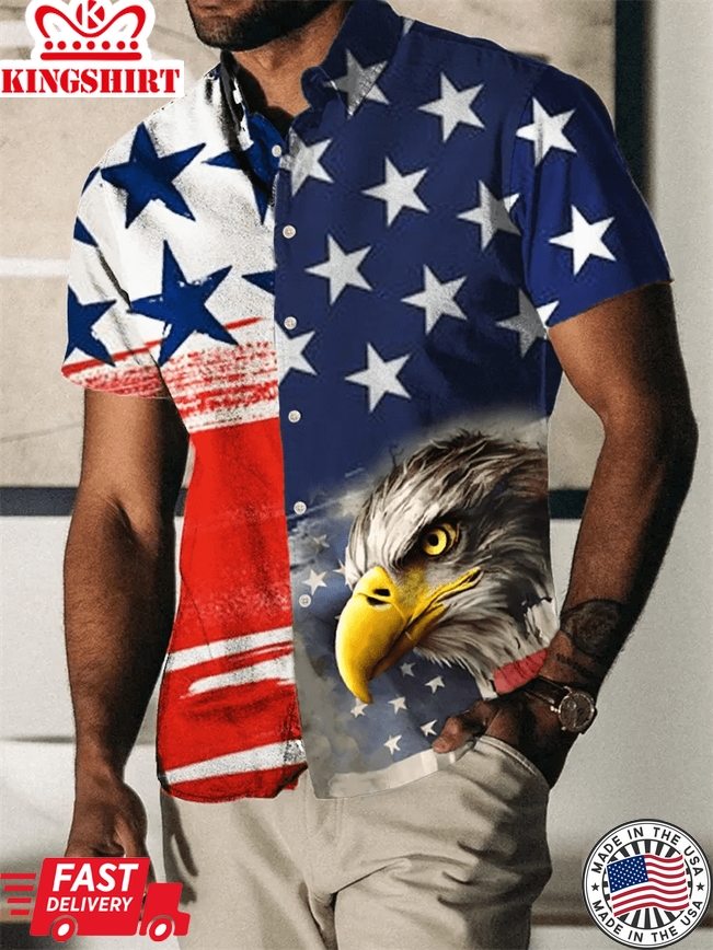 Men's Fourth Of July Eagle Print Trendy Hawaiian Shirt