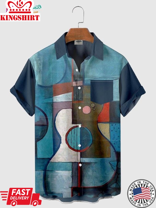 Men's Geometric Abstract Art For Guitar Print Trending Hawaiian Shirts Shirt