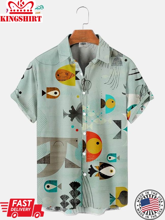 Men's Geometric Shape Fish Print Trending Hawaiian Shirts Shirts