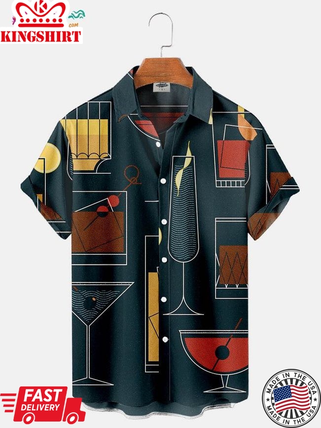 Men's Geometry Beverage Print Trending Hawaiian Shirts Shirt