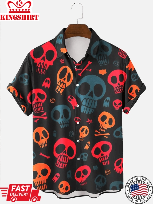 Men's Halloween Skull Trendy Hawaiian Shirt, Summer Gift For Men And Women