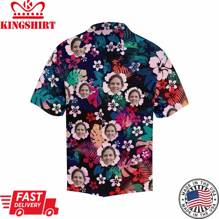 Men's Hawaiian Shirt With Face Flower Cluster