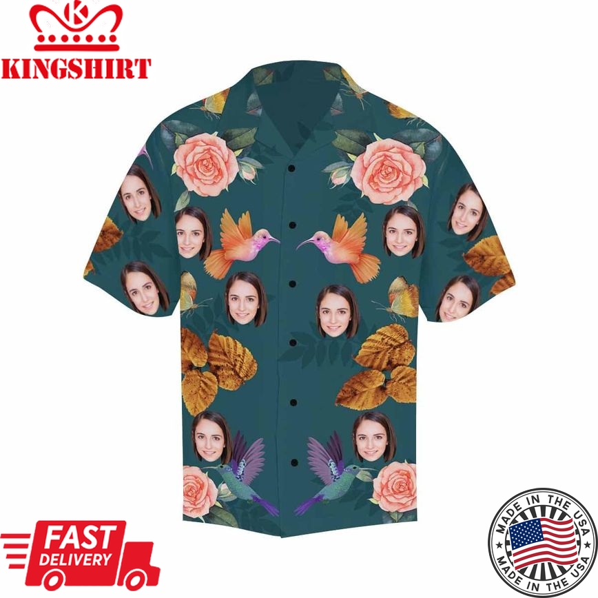 Men's Hawaiian Shirt With Your Face Flower And Bird