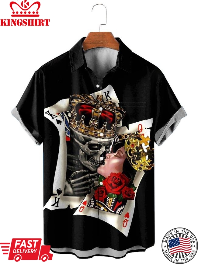 Men's Hawaiian Shirts Casual Kissing Skull Beauty Print Aloha Shirts