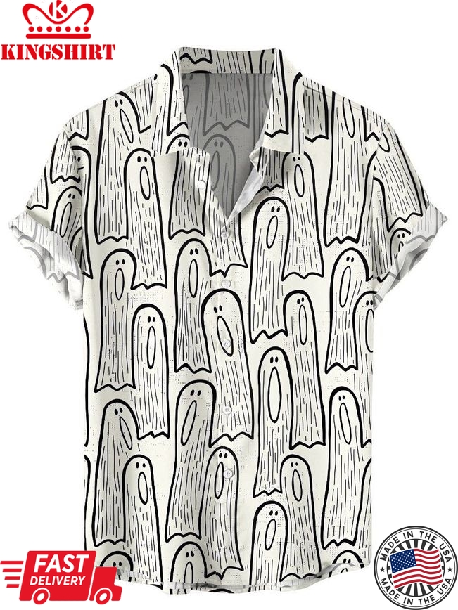 Men's Hawaiian Shirts Halloween Ghost Print Short Sleeve Shirt