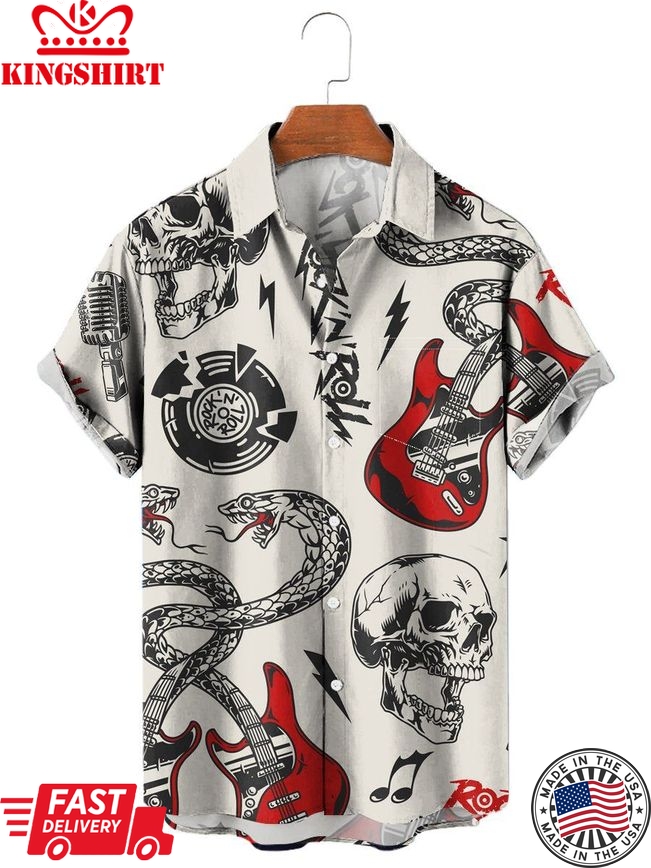 Men's Hawaiian Shirts Music Skull Love Style Print Aloha Shirts