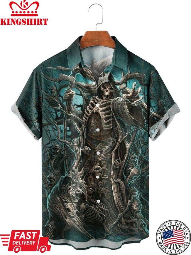 Men's Hawaiian Shirts Skull Grim Reaper Print Aloha Shirts