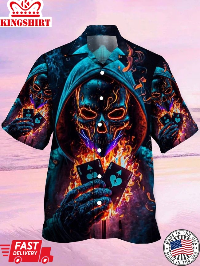 Men's Hawaiian Shirts Skull Love Darkness Flame Cards Hawaiian Shirt