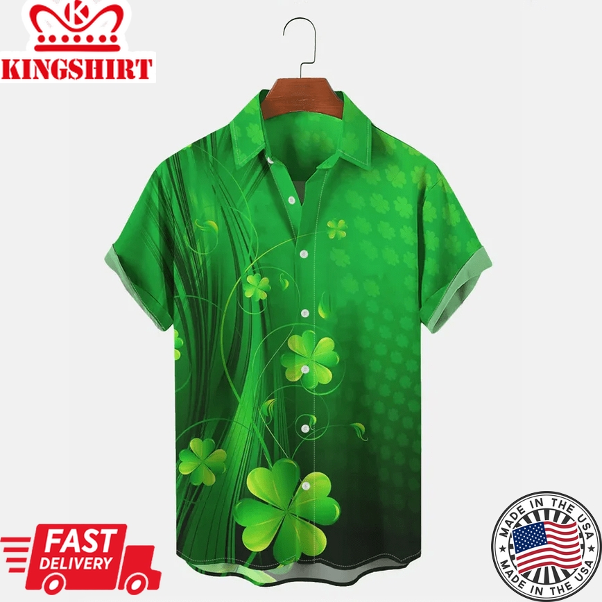 Men's Holiday St. Patrick Leprechaun Day Hawaiian Short Sleeve Shirt, Patrick's Day Gift