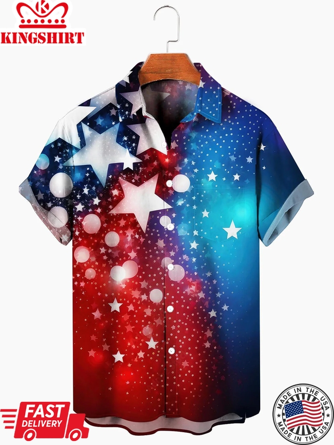 Men's Independence Day Star Print Trendy Hawaiian Shirt