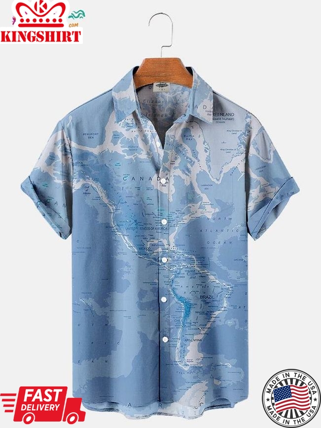 Men's Map Geometry Print Short Sleeve Trending Hawaiian Shirts Shirt