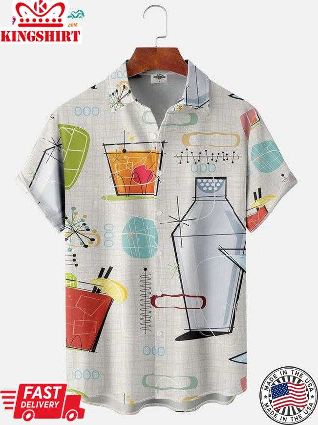 Men's Mid Century Modern Geometric Print Regular Sleeve Trending Hawaiian Shirts Shirt