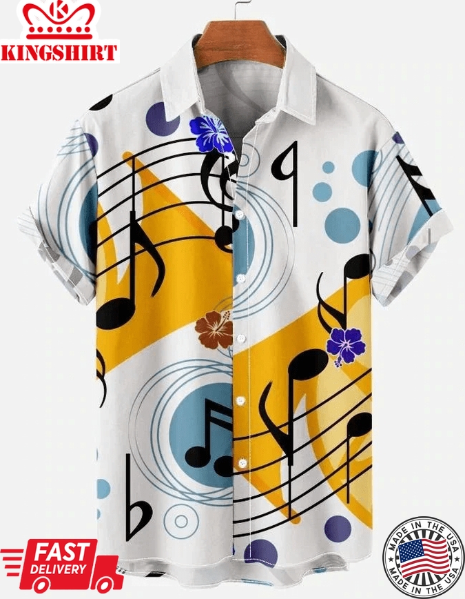 Men's Music Casual Print Loose Hawaii Shirt, Gift For Music Lovers