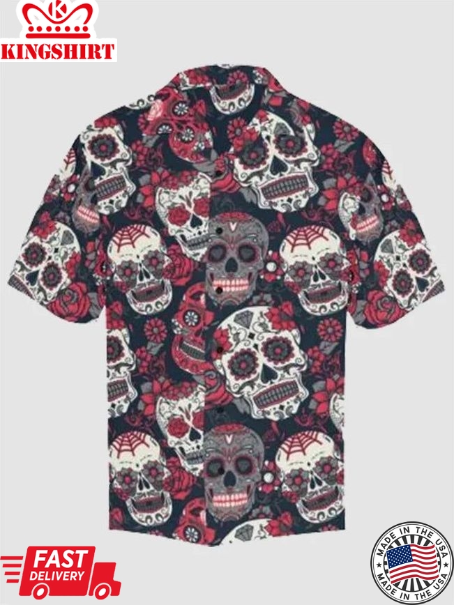 Men's Navy Blue Printed Shirt Collar Casual Skull Shirt