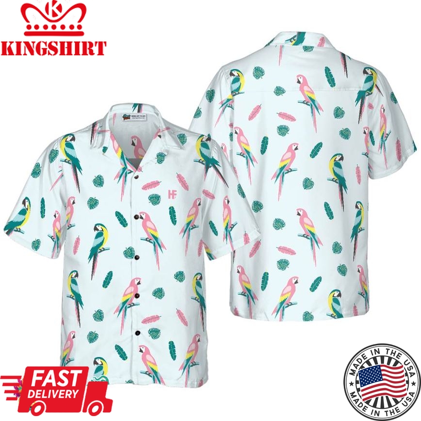 Men's Parrot And Exotic Leaves Shirt Hawaiian Shirt