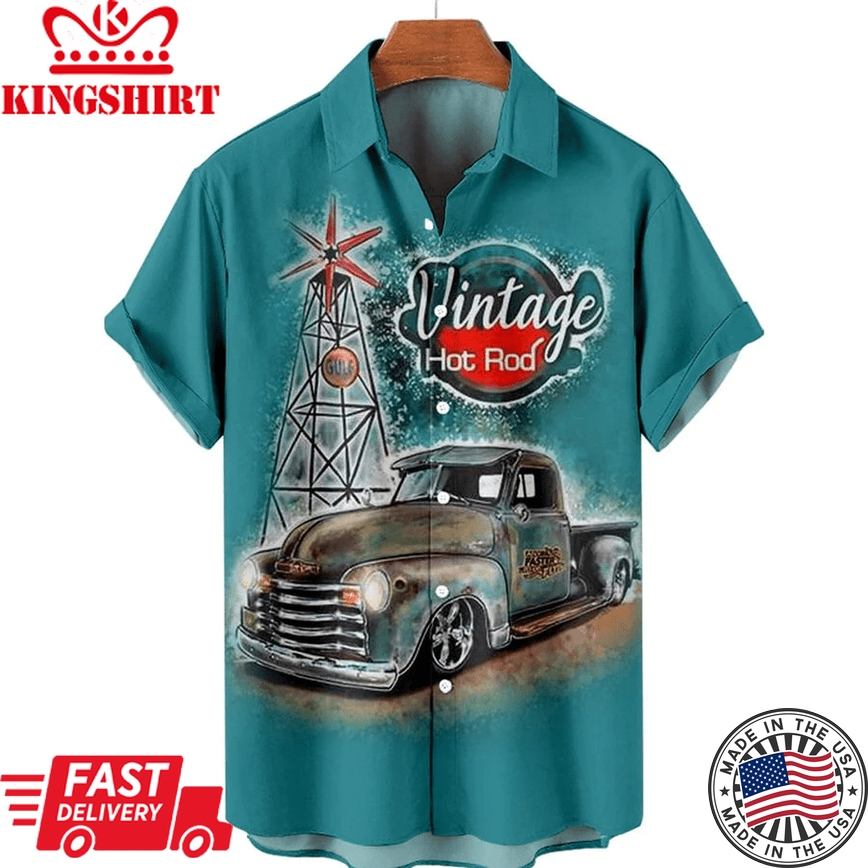 Men's Retro Simple Car Contrast Color Casual Trendy Hawaiian Shirts For Men, Women