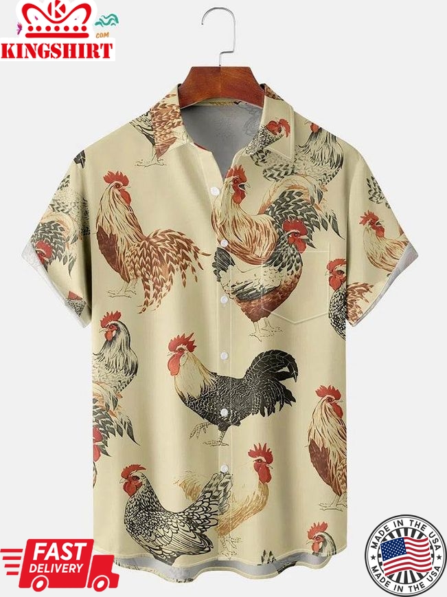 Men's Roosters Geometry Print Short Sleeve Trending Hawaiian Shirts Shirt