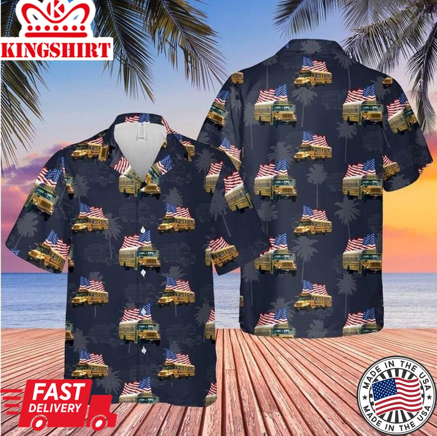 Men's School Bus Trendy Hawaiian Shirt, Summer Gift For Driver Dad, Grandpa