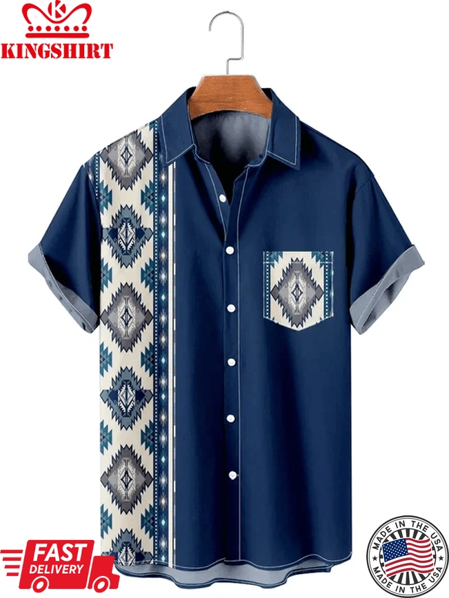 Men's Simple Ethnic Pattern Patchwork Casual Trendy Hawaiian Shirt