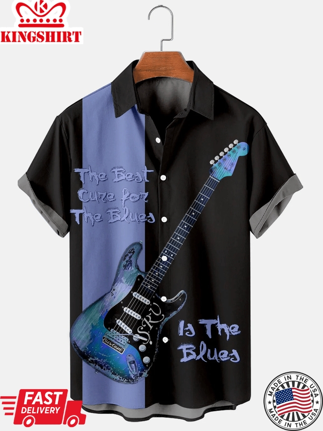 Men's Simple Music Guitar Print Hawaii Shirt For Men